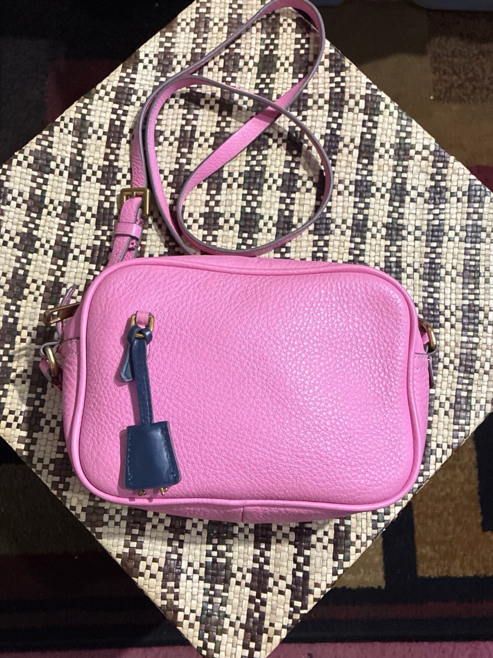 Fossil Pink Leather Crossbody with Navy Charm